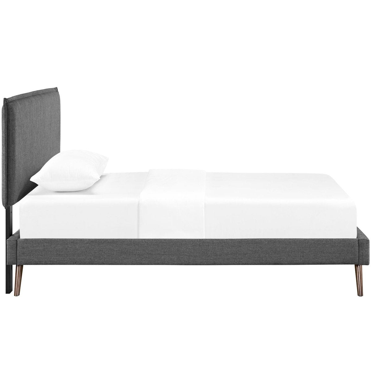 Mid - Century Modern Fabric Platform Bed with Round Splayed Legs - Platform Bed available at Alpine Outlets in Denver