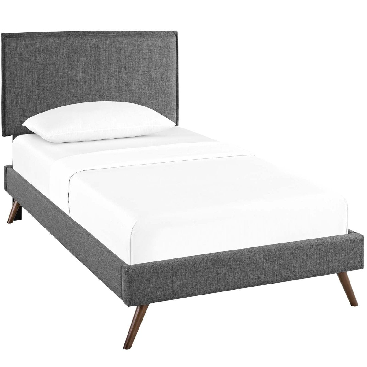 Mid - Century Modern Fabric Platform Bed with Round Splayed Legs - Platform Bed available at Alpine Outlets in Denver
