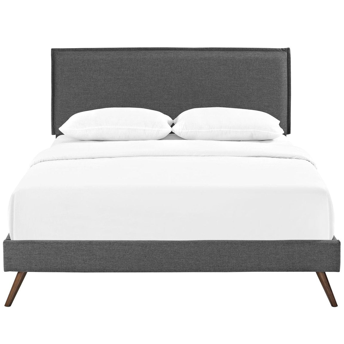Mid - Century Modern Fabric Platform Bed with Round Splayed Legs - Platform Bed available at Alpine Outlets in Denver