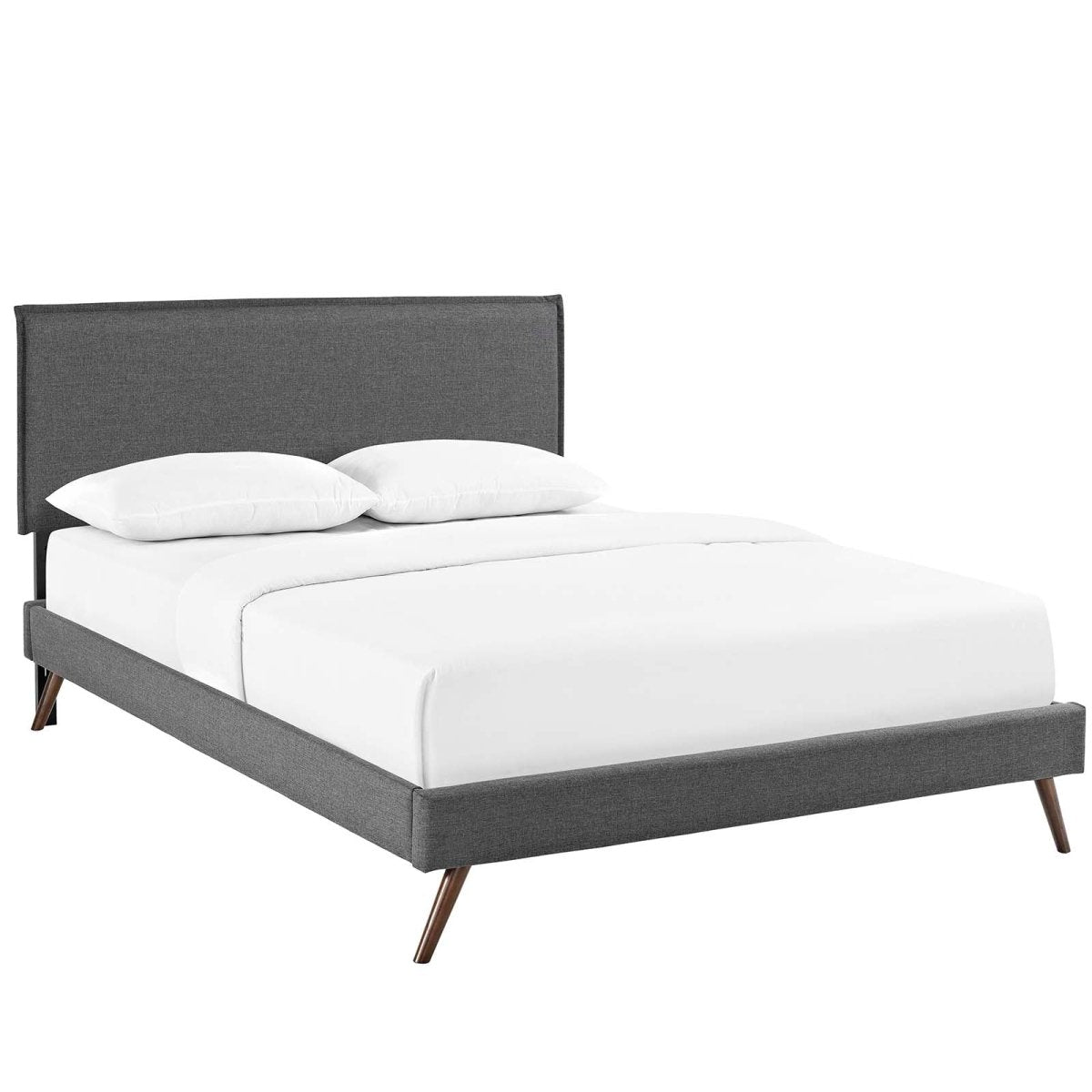 Mid - Century Modern Fabric Platform Bed with Round Splayed Legs - Platform Bed available at Alpine Outlets in Denver