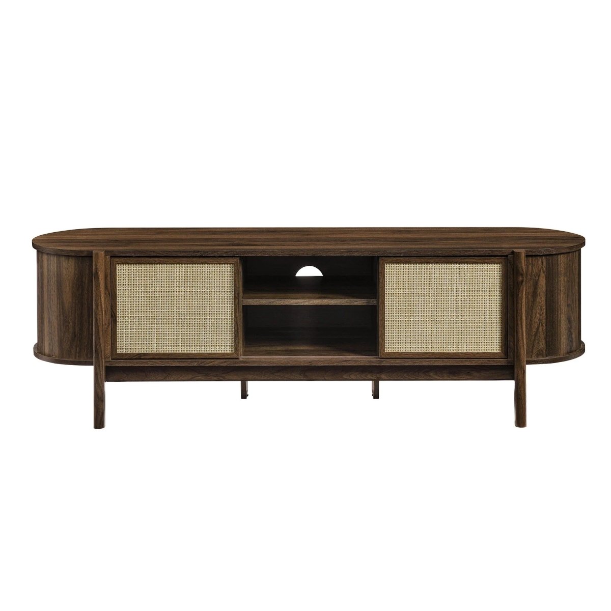 Mid Century Modern Oval TV Stand with Sliding Doors and Storage 61 Inch - TV Stands available at Alpine Outlets in Denver