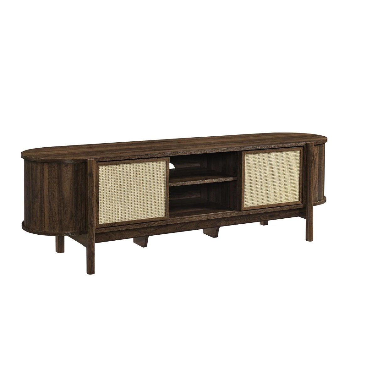 Mid Century Modern Oval TV Stand with Sliding Doors and Storage 61 Inch - TV Stands available at Alpine Outlets in Denver