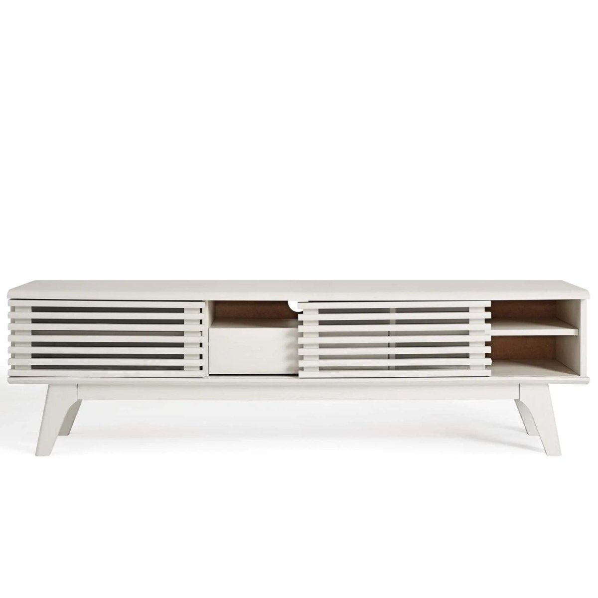 Mid Century Modern TV Stand with Dual Sliding Doors and Drawer 59 Inch - TV Stands available at Alpine Outlets in Denver