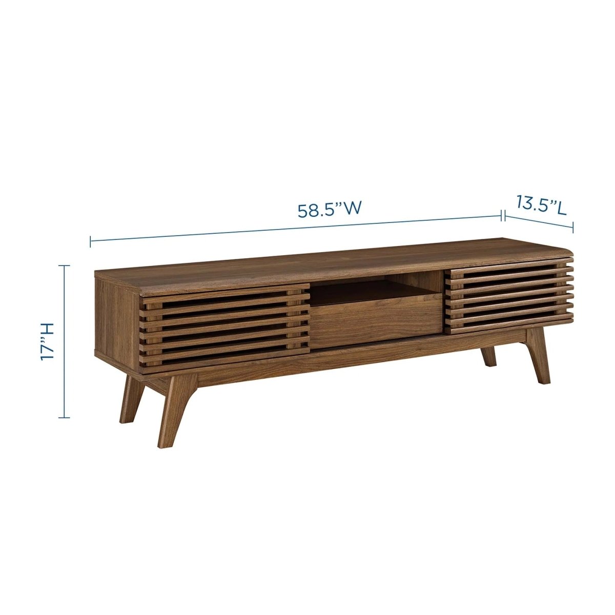 Mid Century Modern TV Stand with Dual Sliding Doors and Drawer 59 Inch - TV Stands available at Alpine Outlets in Denver