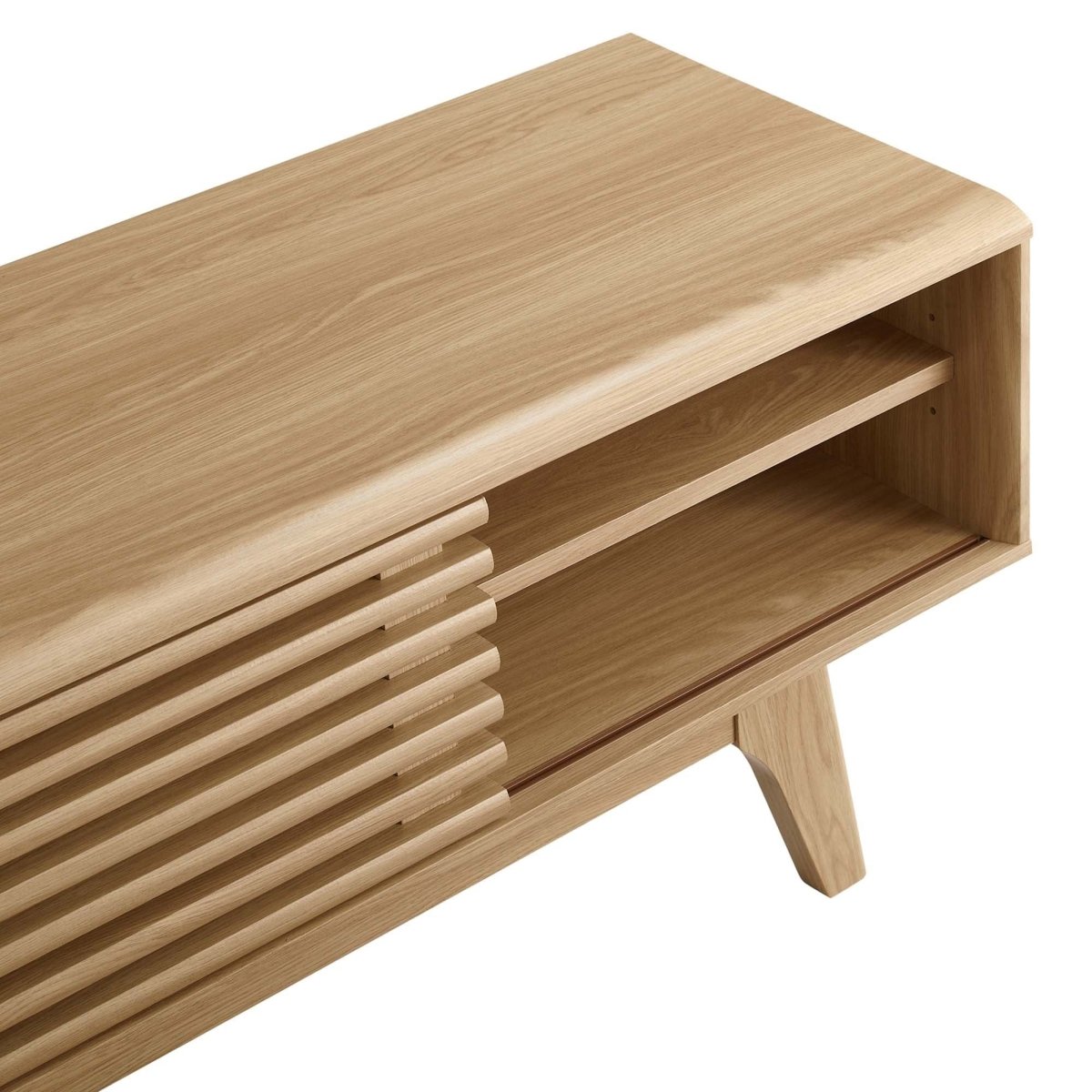 Mid Century Modern TV Stand with Slatted Sliding Door and Storage 48 Inch - TV Stands available at Alpine Outlets in Denver
