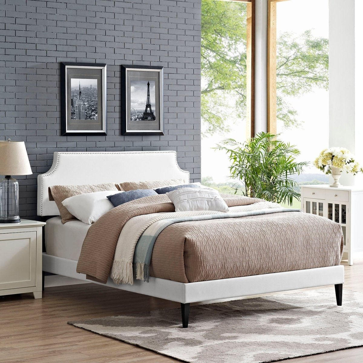 Mid - Century Modern Upholstered Fabric Platform Bed - Platform Bed available at Alpine Outlets in Denver