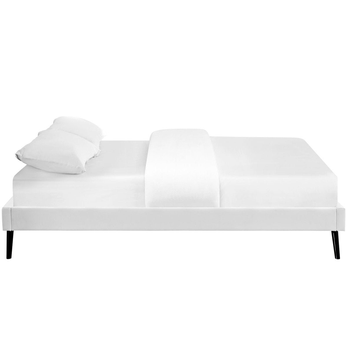 Mid - Century Modern Upholstered Vinyl Bed Frame with Round Splayed Legs - Platform Bed available at Alpine Outlets in Denver