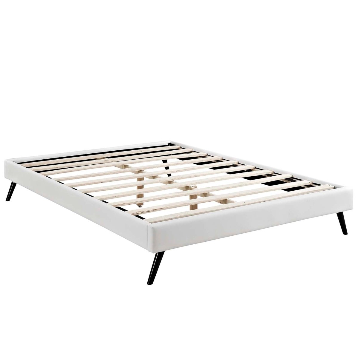 Mid - Century Modern Upholstered Vinyl Bed Frame with Round Splayed Legs - Platform Bed available at Alpine Outlets in Denver