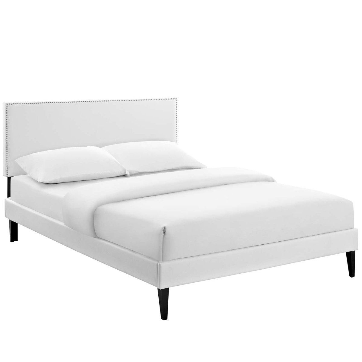 Mid - Century Modern Upholstered Vinyl Full Platform Bed in White - Platform Bed available at Alpine Outlets in Denver