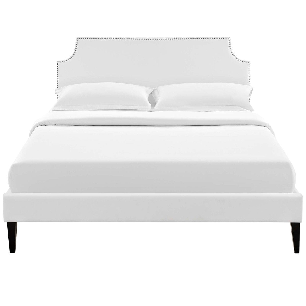 Mid - Century Modern Upholstered Vinyl Platform Bed in Wite - Platform Bed available at Alpine Outlets in Denver