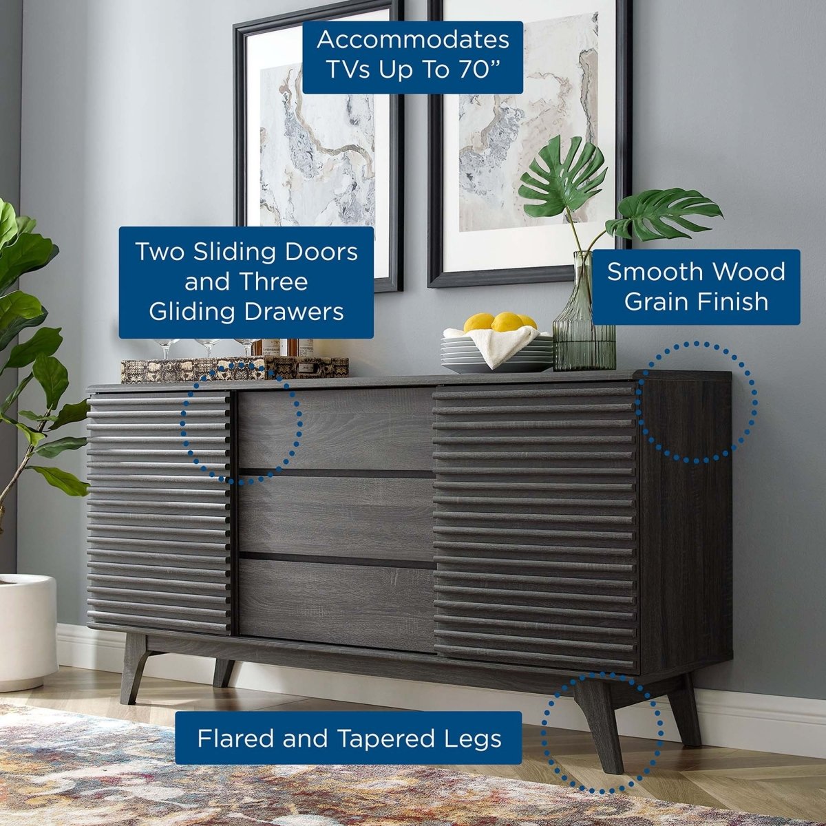 Mid Century Sideboard Buffet TV Stand 63 Inch - TV Stands available at Alpine Outlets in Denver