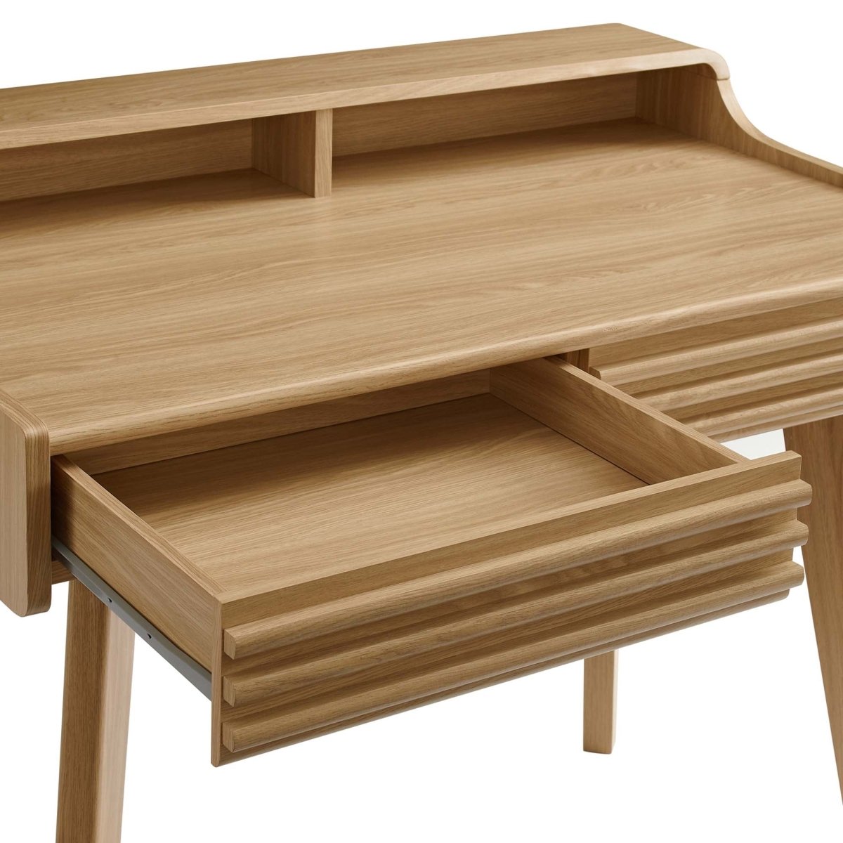 Mid-Century Writing Desk with Storage Drawers β Oak - Workspace - Alpine Outlets