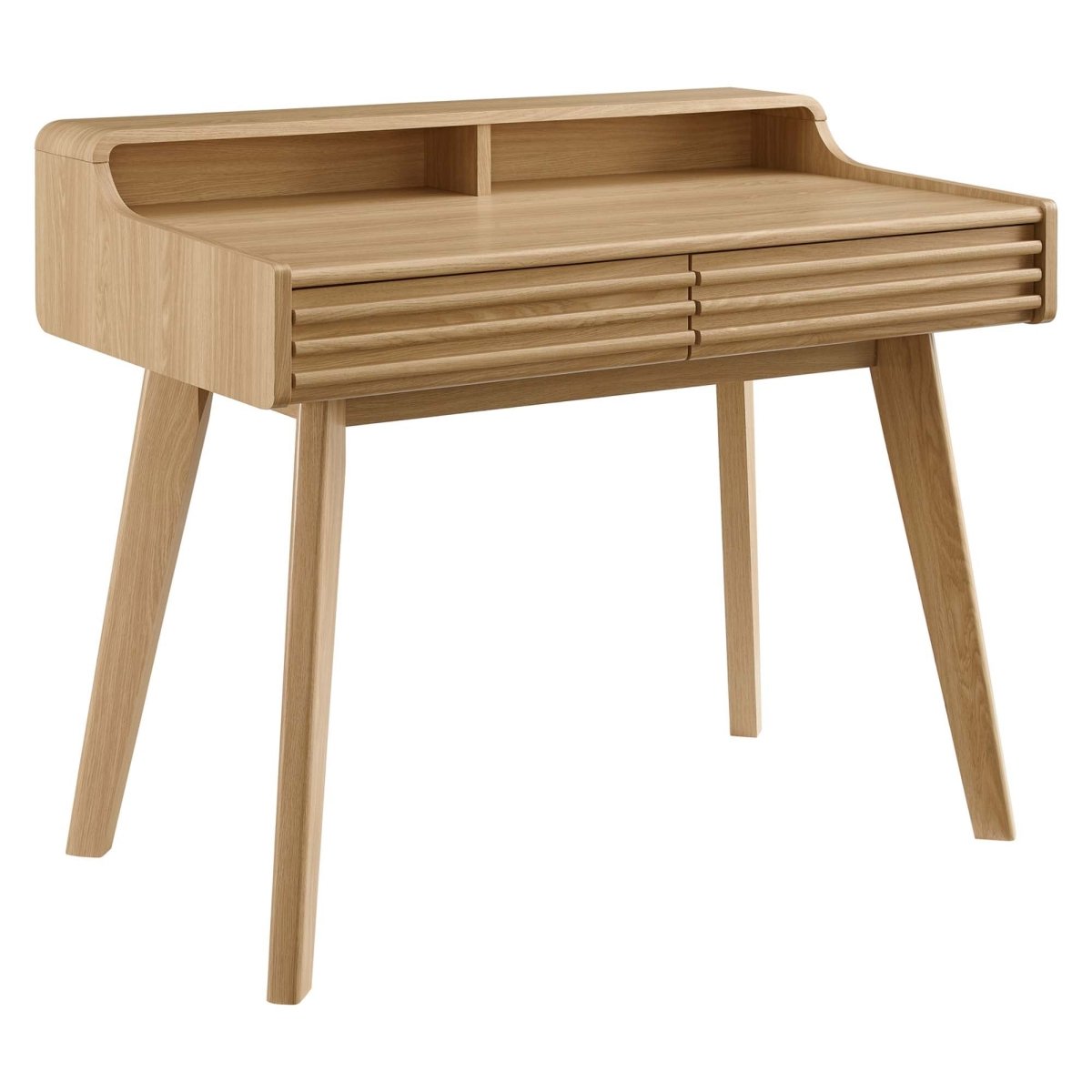 Mid-Century Writing Desk with Storage Drawers β Oak - Workspace - Alpine Outlets