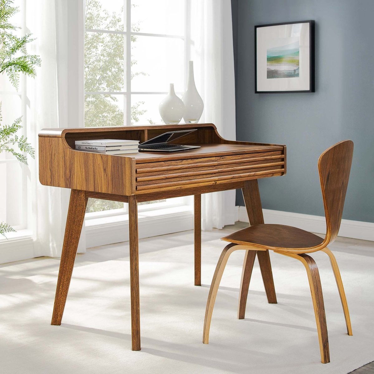 Mid-Century Writing Desk with Storage Drawers β Walnut - Workspace - Alpine Outlets
