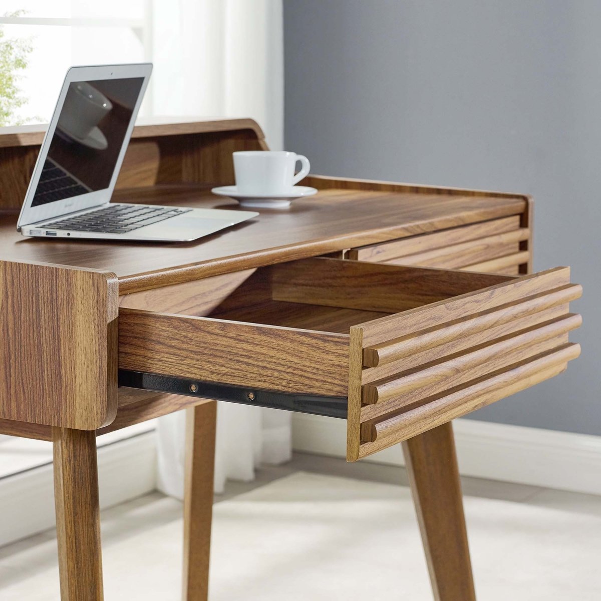 Mid-Century Writing Desk with Storage Drawers β Walnut - Workspace - Alpine Outlets