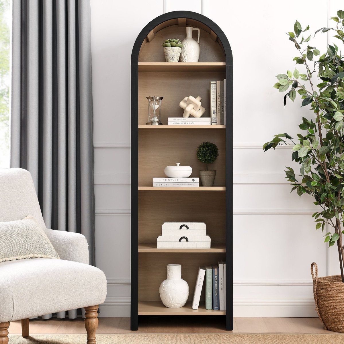 Modern Arched 5 - Tier Bookcase in Black - Bookcases available at Alpine Outlets in Denver