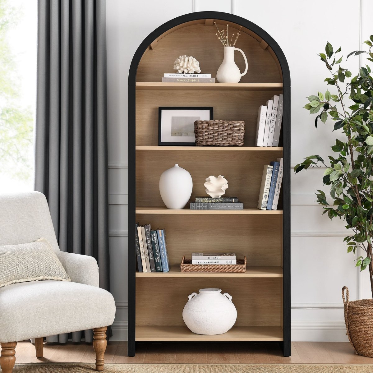 Modern Arched 5 - Tier Bookcase in Black - Bookcases available at Alpine Outlets in Denver