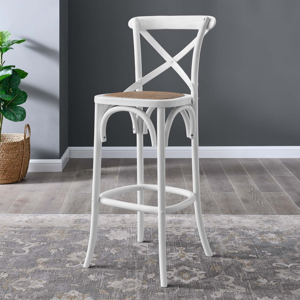 Modern Farmhouse X - Brace Back Elm Wood Bar Stool - Stools available at Alpine Outlets in Denver
