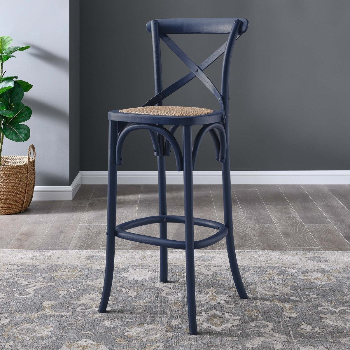 Modern Farmhouse X - Brace Back Elm Wood Bar Stool - Stools available at Alpine Outlets in Denver