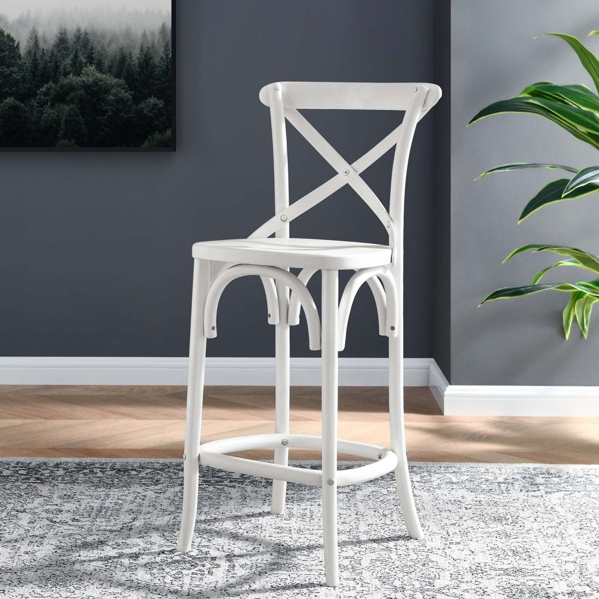 Modern Farmhouse X - Brace Back Elm Wood Counter Stool - Stools available at Alpine Outlets in Denver