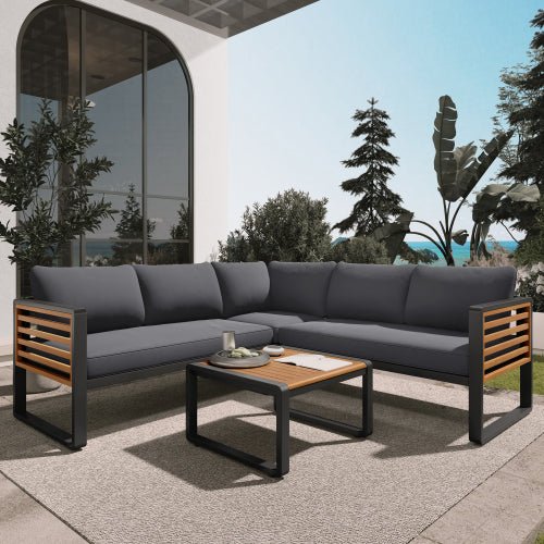 Modern L-Shaped Wood And Metal Patio Set - Outdoor Furniture Sets - Alpine Outlets