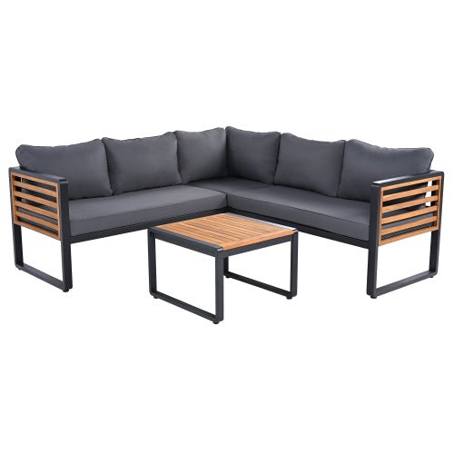 Modern L-Shaped Wood And Metal Patio Set - Outdoor Furniture Sets - Alpine Outlets