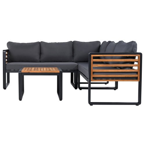 Modern L-Shaped Wood And Metal Patio Set - Outdoor Furniture Sets - Alpine Outlets