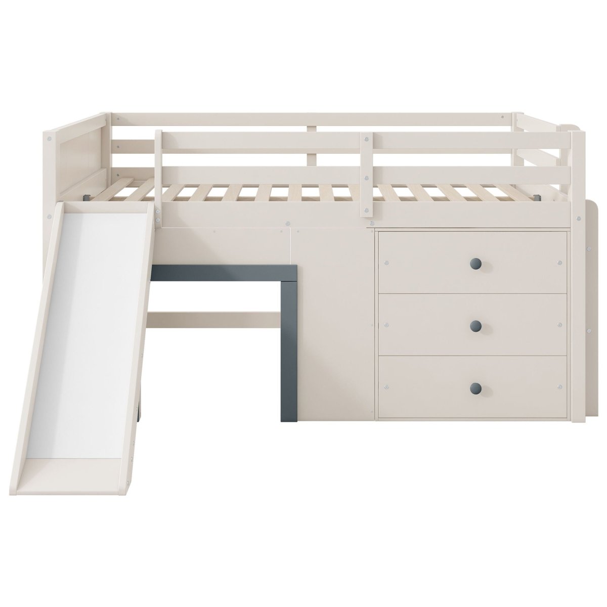 Modern Low Loft Bed With Slide, 3 Storage Drawers, And 2 Doors - Loft Beds available at Alpine Outlets in Denver