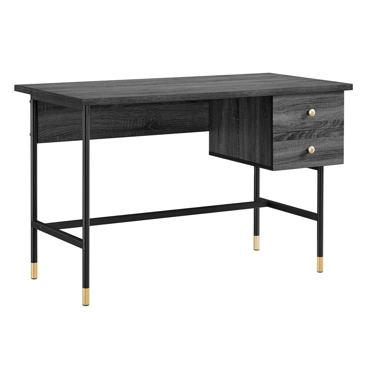 47" Black Charcoal Modern Office Desk with Gold Accents - Workspace - Alpine Outlets