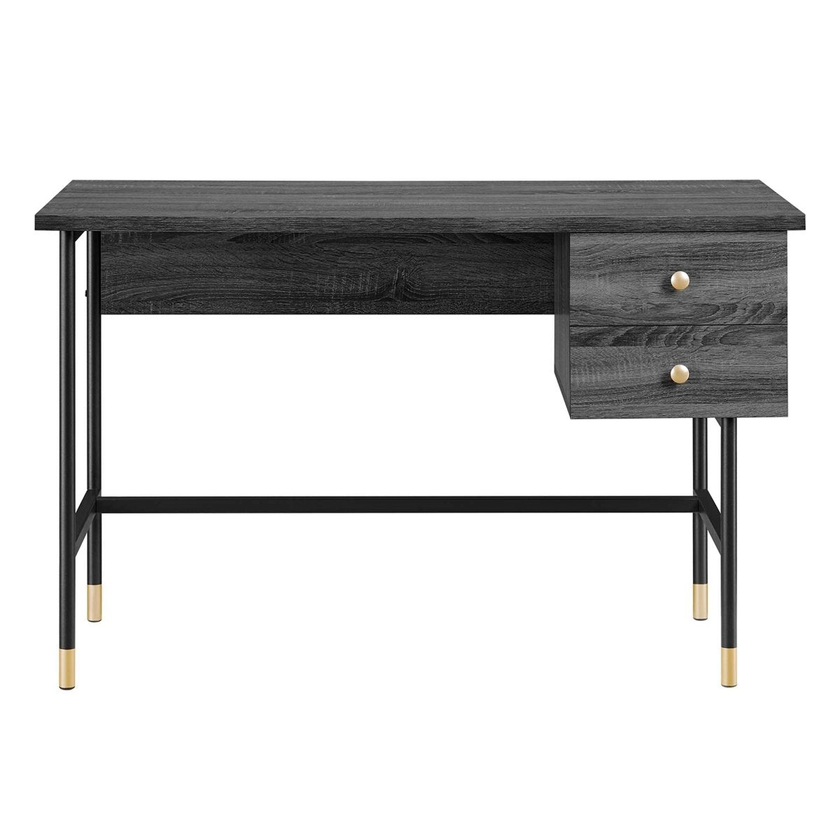 47" Black Charcoal Modern Office Desk with Gold Accents - Workspace - Alpine Outlets