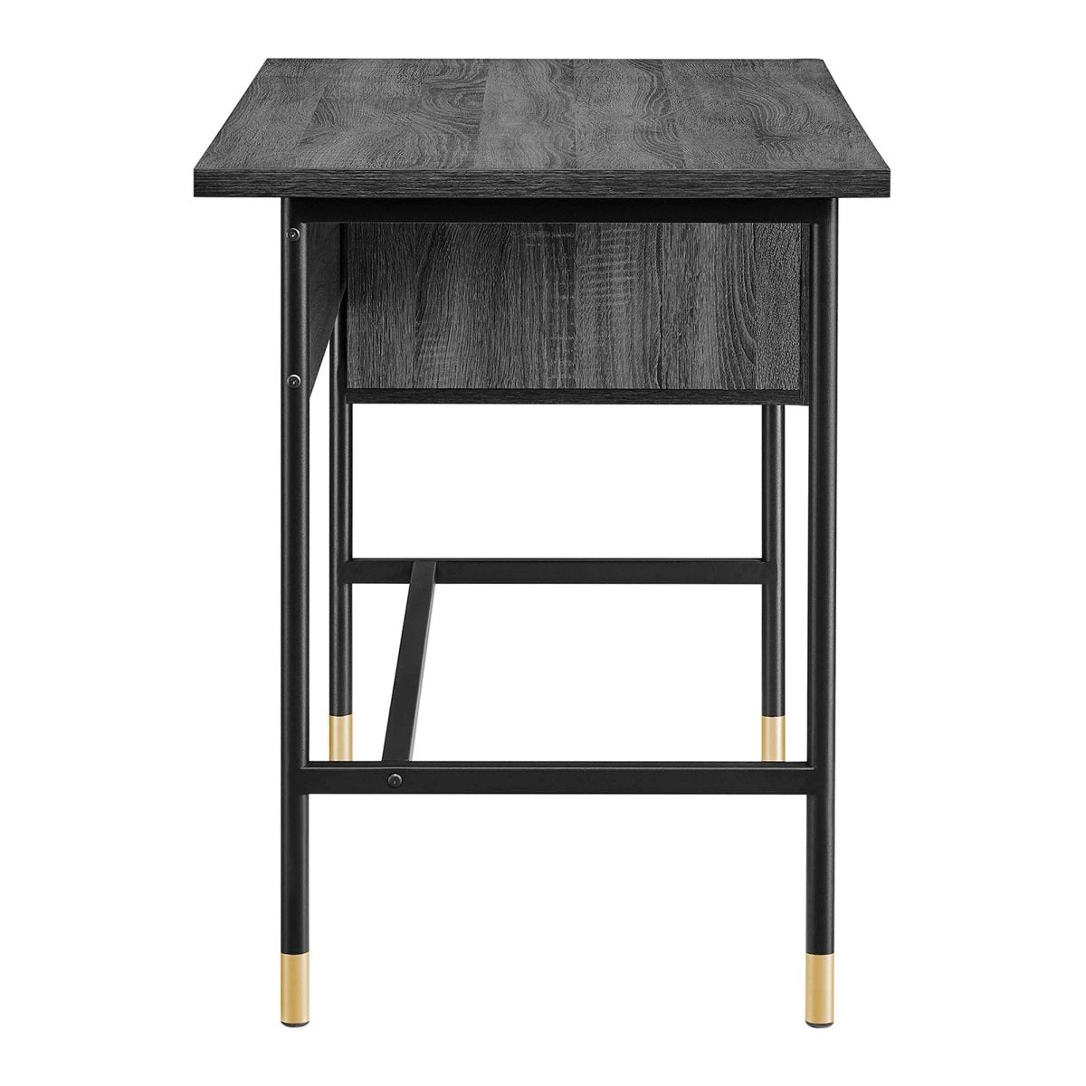 47" Black Charcoal Modern Office Desk with Gold Accents - Workspace - Alpine Outlets