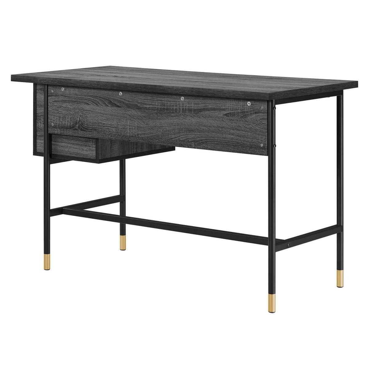 47" Black Charcoal Modern Office Desk with Gold Accents - Workspace - Alpine Outlets