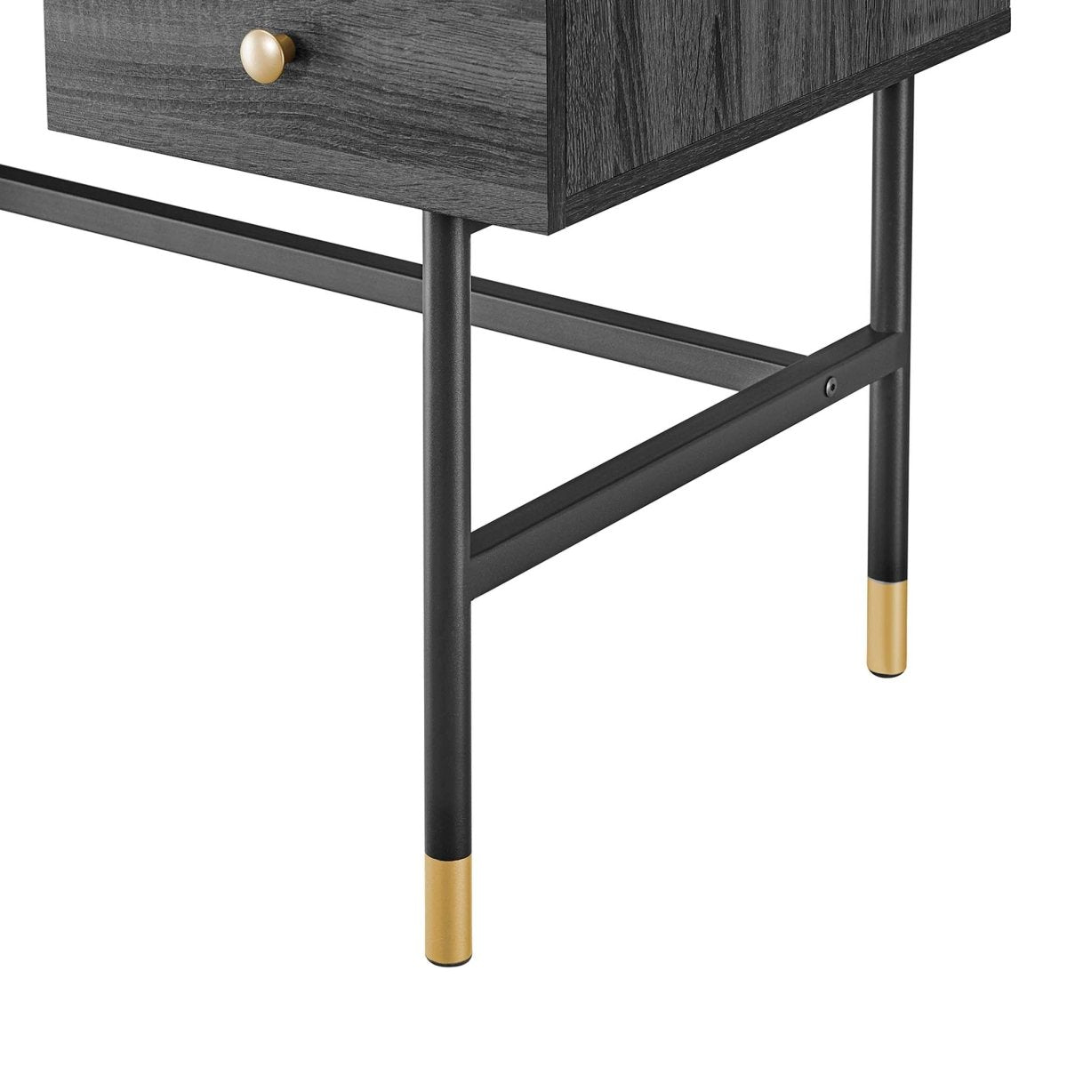 47" Black Charcoal Modern Office Desk with Gold Accents - Workspace - Alpine Outlets