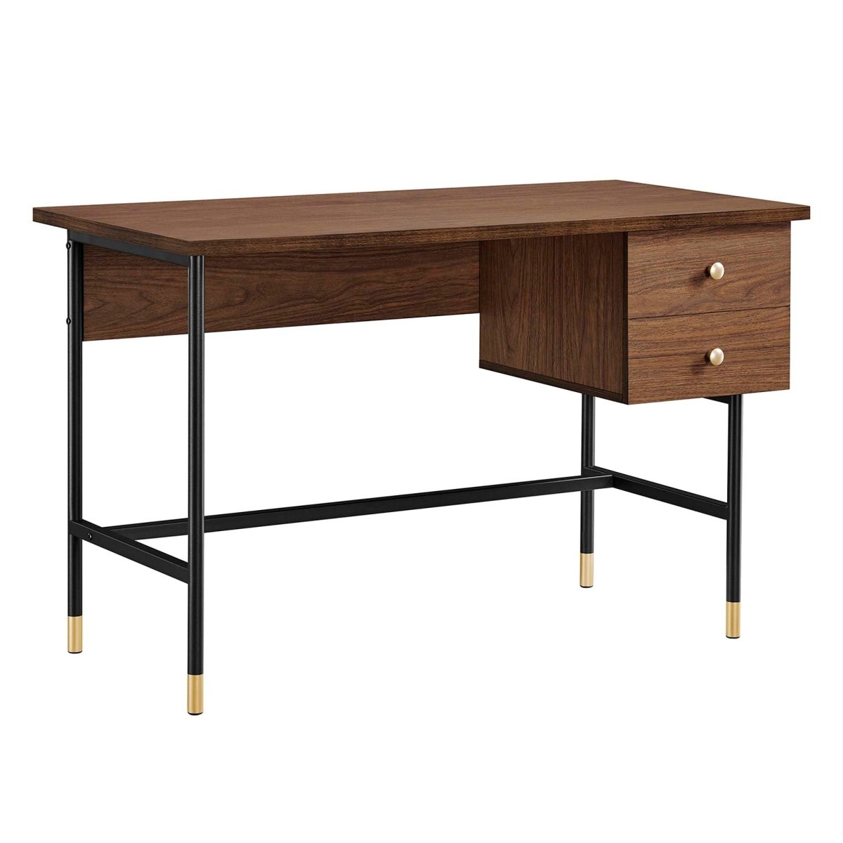 47" Black Walnut Modern Office Desk with Gold Accents - Workspace - Alpine Outlets