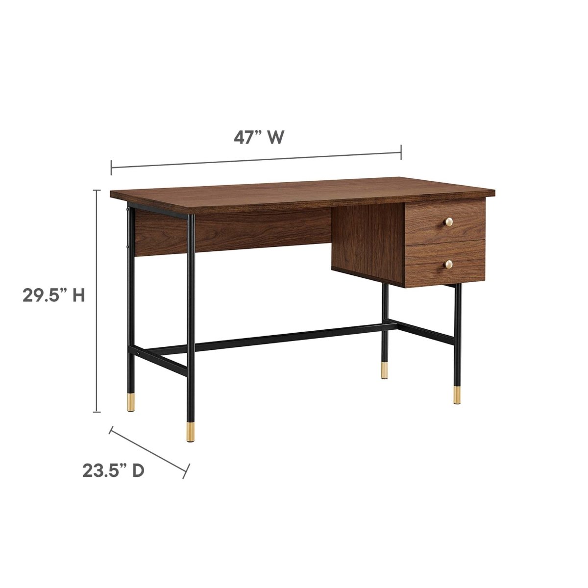 47" Black Walnut Modern Office Desk with Gold Accents - Workspace - Alpine Outlets