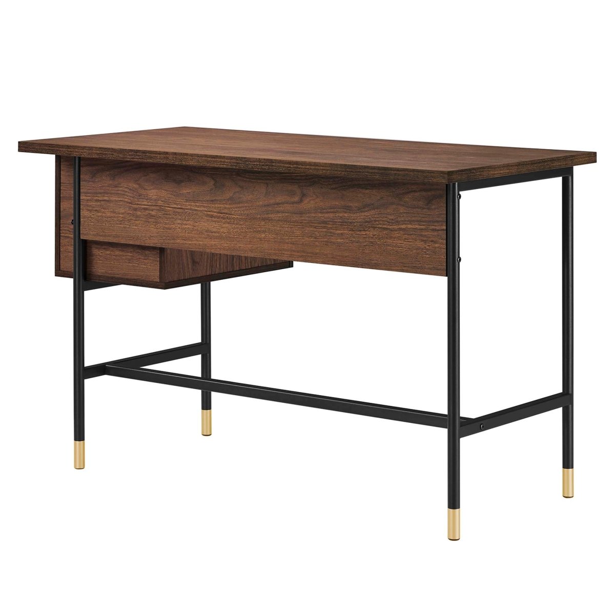 47" Black Walnut Modern Office Desk with Gold Accents - Workspace - Alpine Outlets