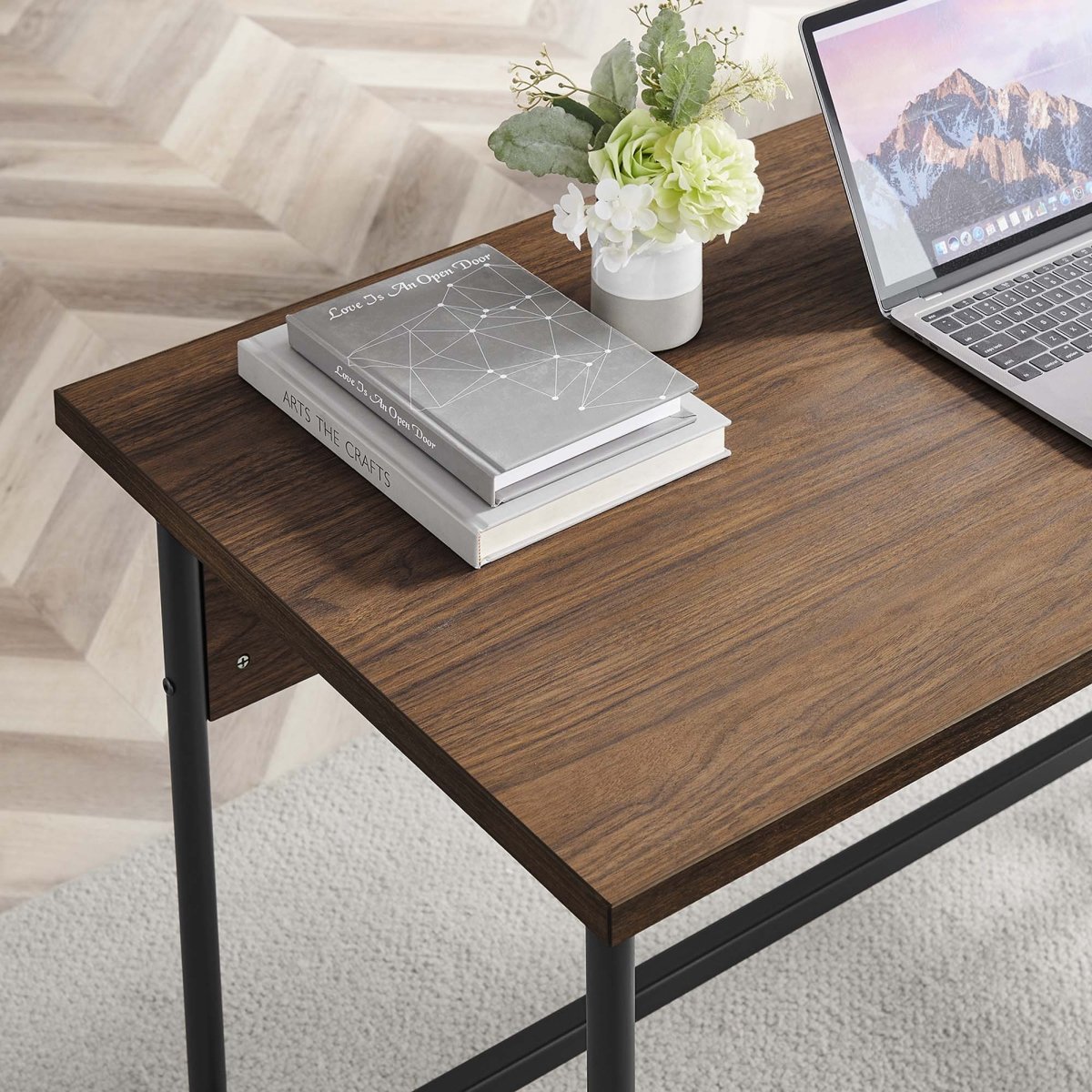 47" Black Walnut Modern Office Desk with Gold Accents - Workspace - Alpine Outlets