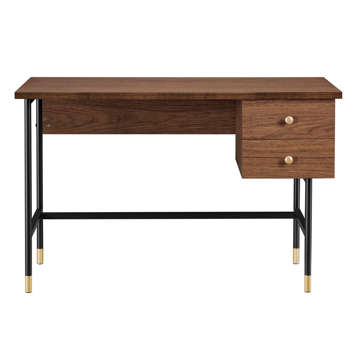 47" Black Walnut Modern Office Desk with Gold Accents - Workspace - Alpine Outlets