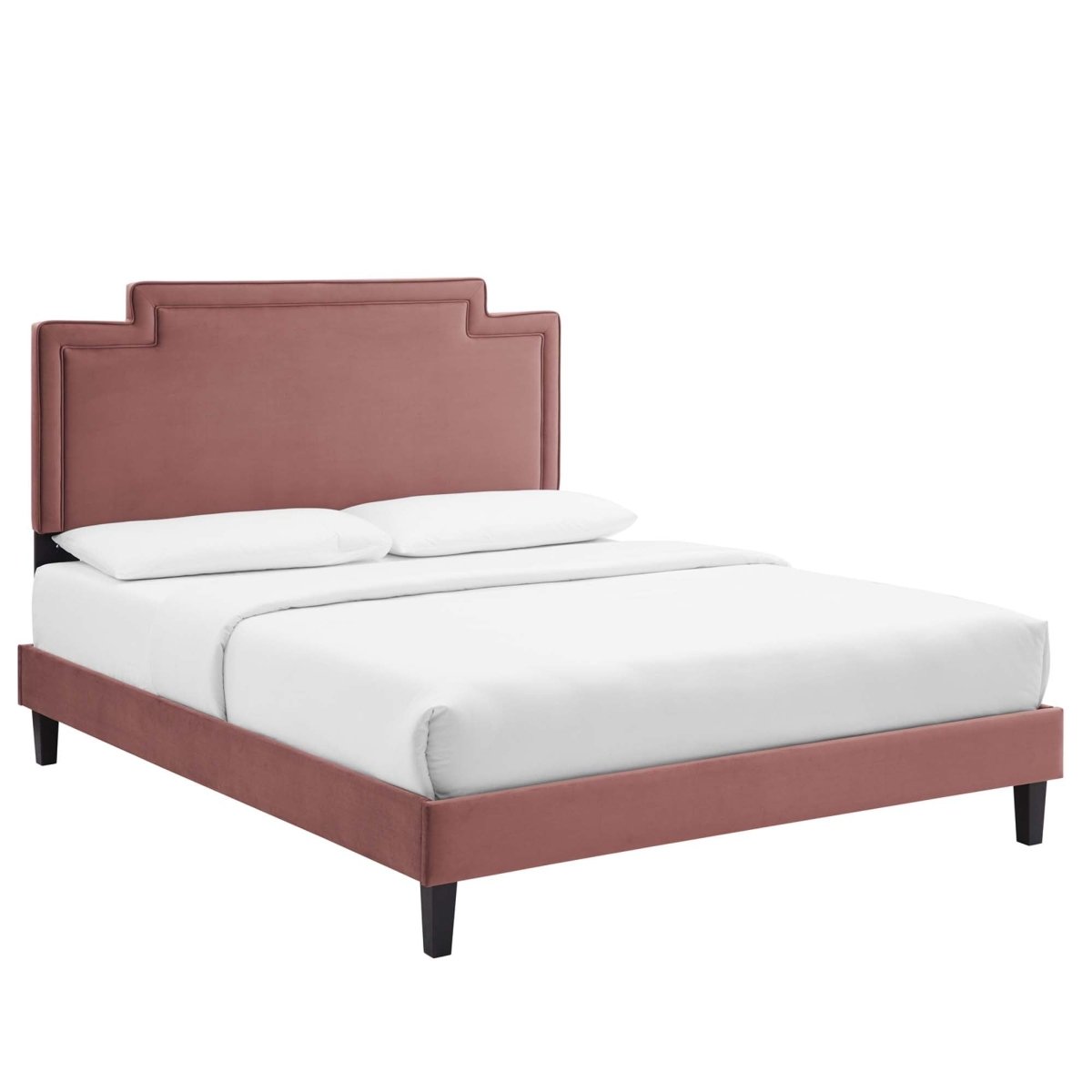 Modern Performance Velvet Platform Bed with French Piping - Platform Bed available at Alpine Outlets in Denver
