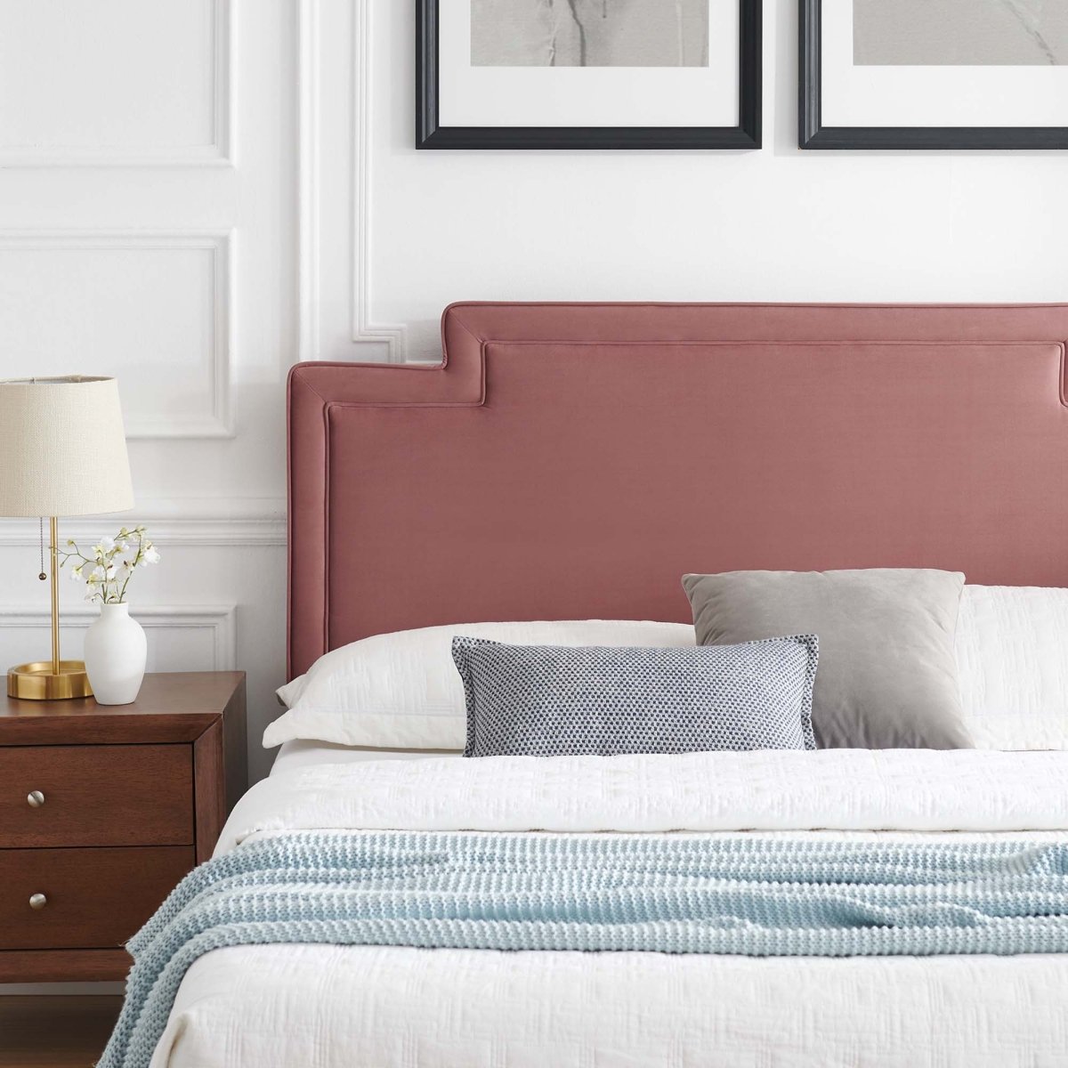 Modern Performance Velvet Platform Bed with French Piping - Platform Bed available at Alpine Outlets in Denver