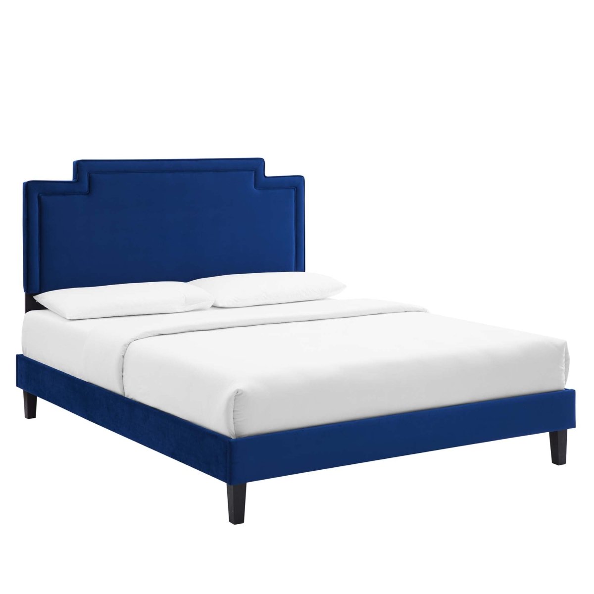 Modern Performance Velvet Platform Bed with French Piping - Platform Bed available at Alpine Outlets in Denver