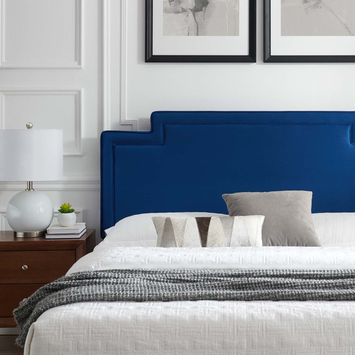 Modern Performance Velvet Platform Bed with French Piping - Platform Bed available at Alpine Outlets in Denver