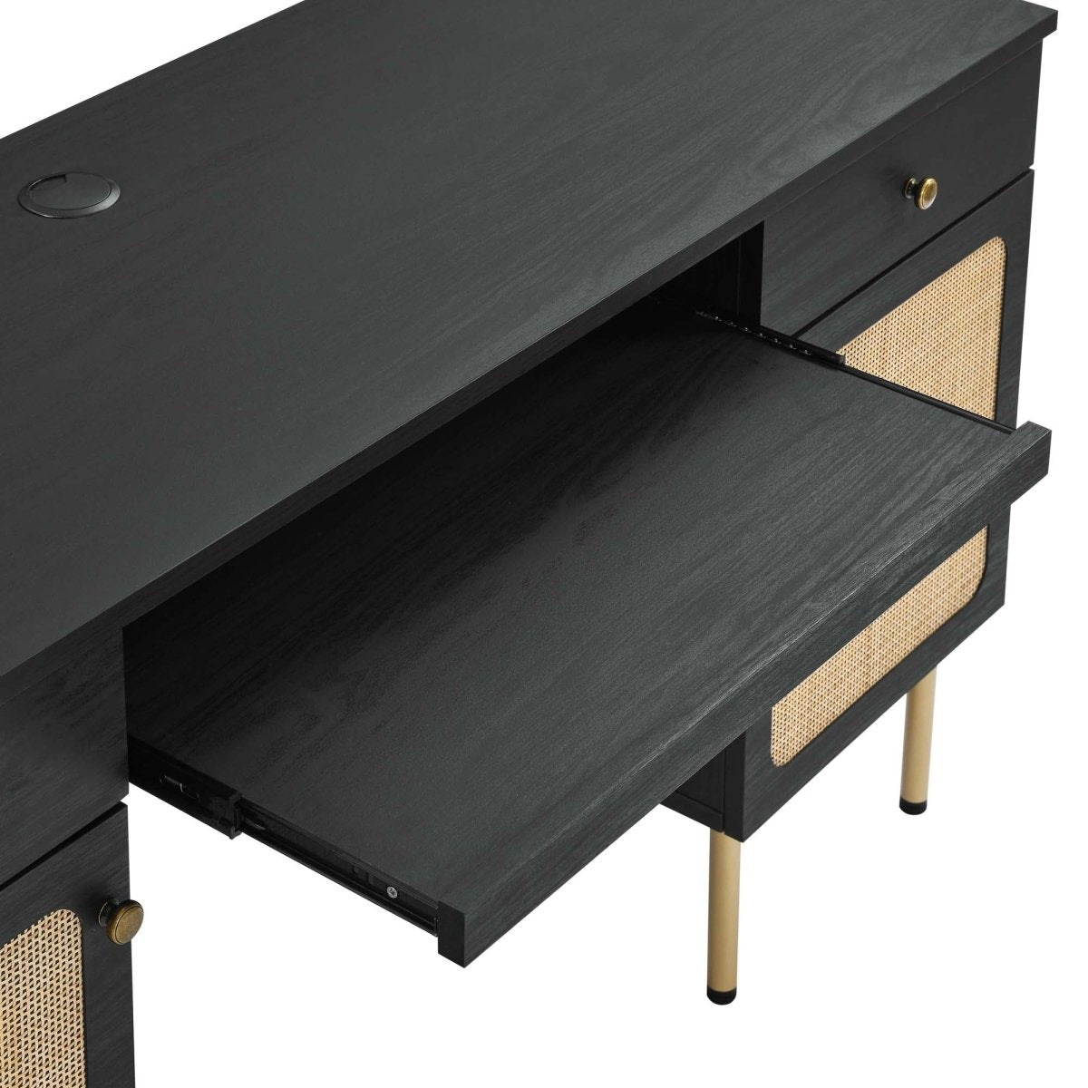 55" Black Modern Rattan Office Desk - Workspace - Alpine Outlets