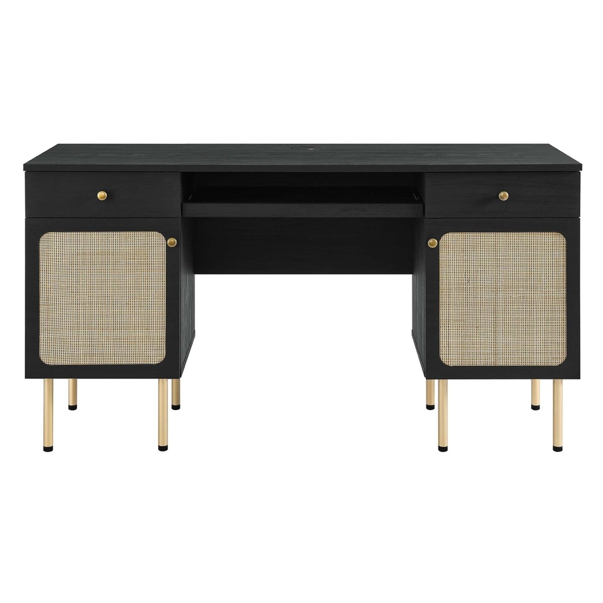55" Black Modern Rattan Office Desk - Workspace - Alpine Outlets
