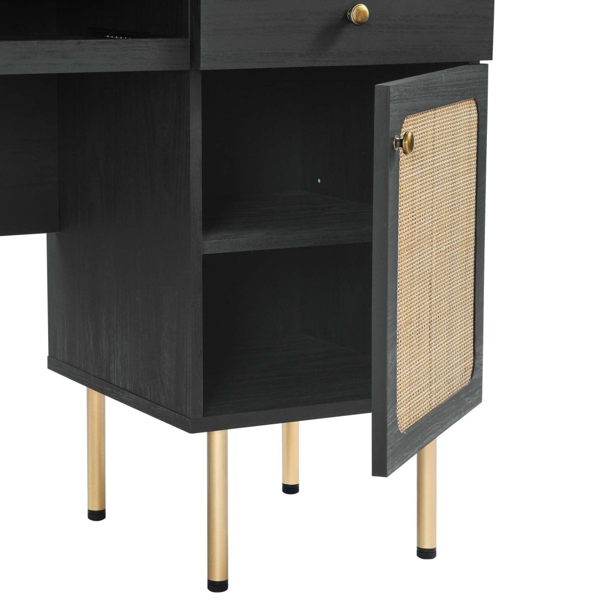 55" Black Modern Rattan Office Desk - Workspace - Alpine Outlets