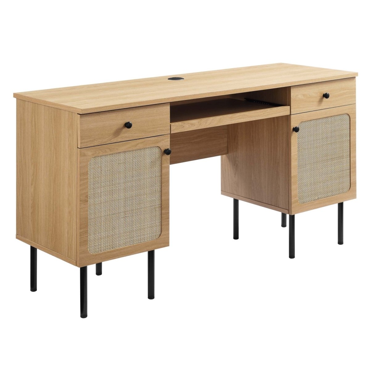 55" Oak Modern Rattan Office Desk - Workspace - Alpine Outlets