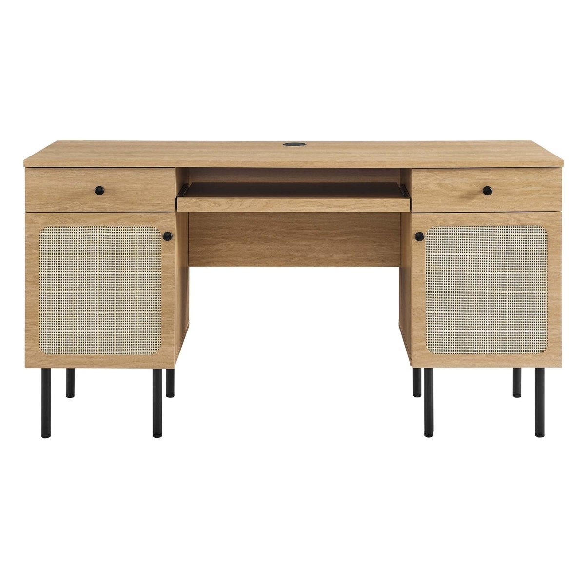 55" Oak Modern Rattan Office Desk - Workspace - Alpine Outlets