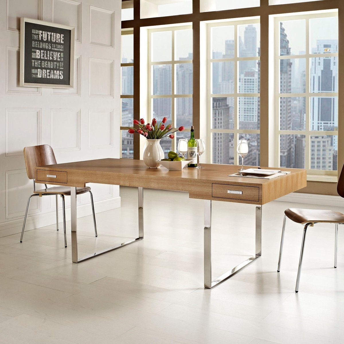 75" Natural Modern Steel Base Office Desk - Workspace - Alpine Outlets