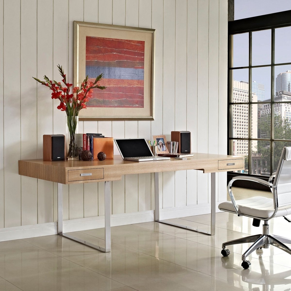 75" Natural Modern Steel Base Office Desk - Workspace - Alpine Outlets
