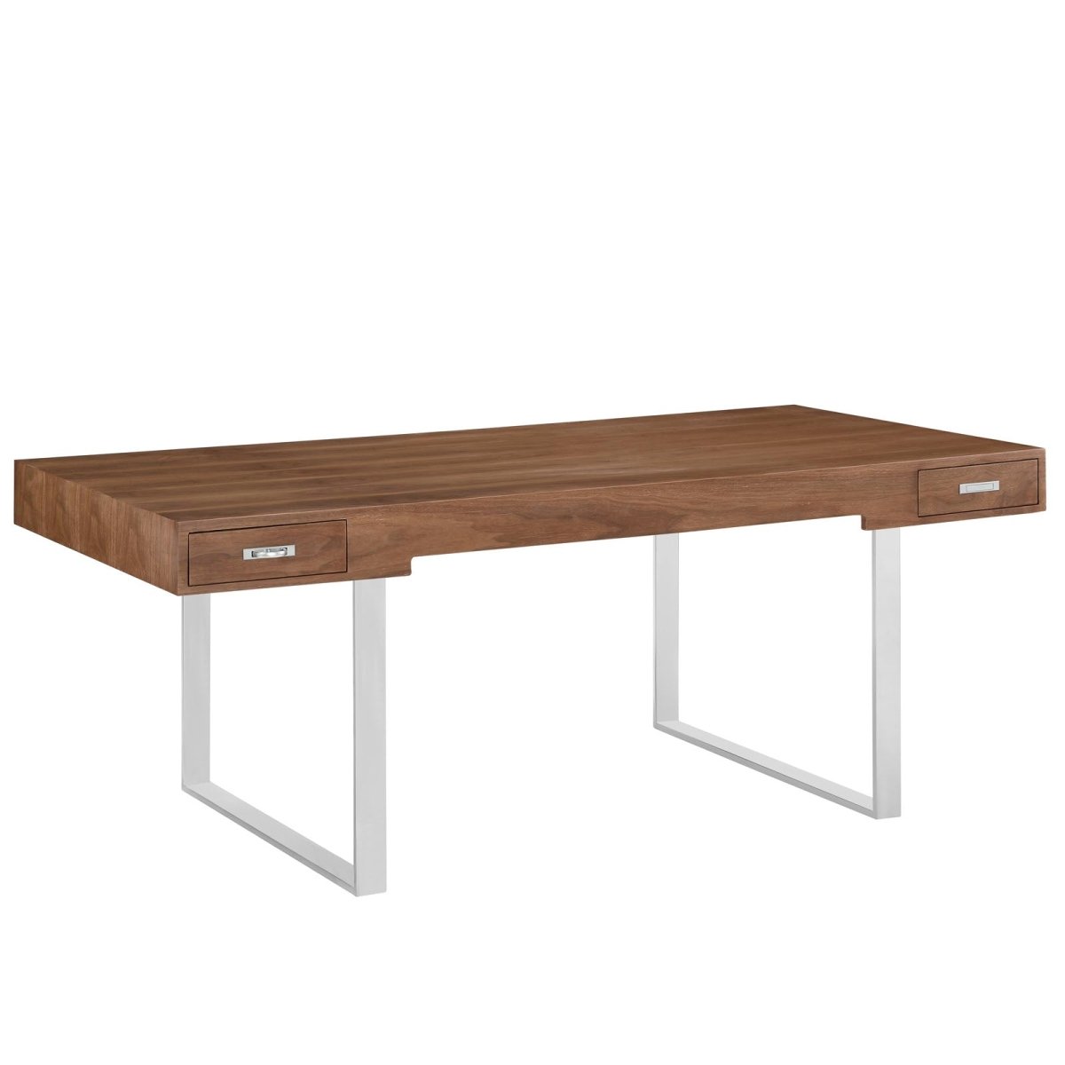 75" Walnut Modern Steel Base Office Desk - Workspace - Alpine Outlets